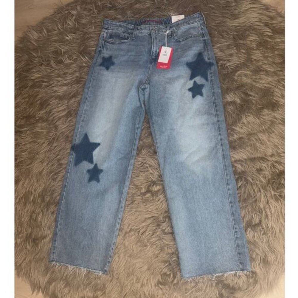 New Lucky Brand Women's The Baggy Denim Jeans Star Print size 14/32R